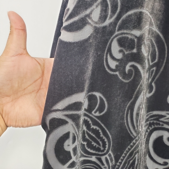 Soft Surroundings Charcoal Gray Crushed Velvet Short Sleeves Dress V-Neck Boho - Picture 3 of 7